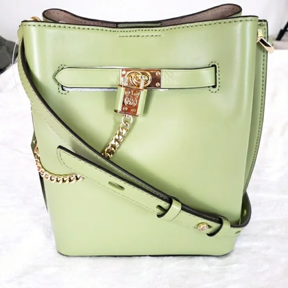 MICHAEL KORS Hamilton Legacy Medium Leather Messenger Bucket Bag - Picture 1 of 16
